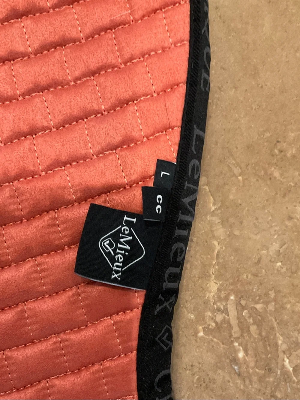 LeMieux Apricot Set CC suede saddle pad and apricot Half Zip Base Layer Top